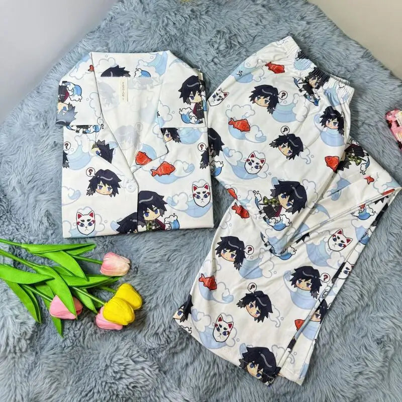 Cute Demon Slayer Pajama Set Spring Autumn Kamado Tanjirou Lolita Girl Pajamas Long Sleeves Student Cosplay Loungewear Set Gift