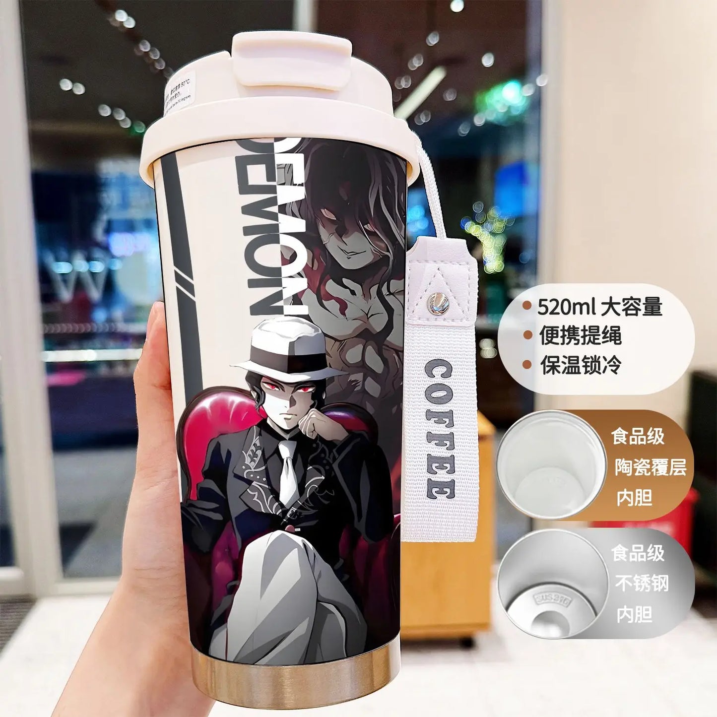 Demon Slayer Kochou Shinobu Water Cup Agatsuma Zenitsu Tomioka Giyuu Straw Thermos Cup Anime Stainless Coffee Mug Motion Bottle