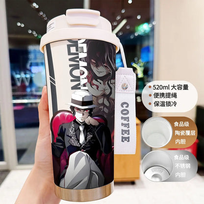 Demon Slayer Kochou Shinobu Water Cup Agatsuma Zenitsu Tomioka Giyuu Straw Thermos Cup Anime Stainless Coffee Mug Motion Bottle