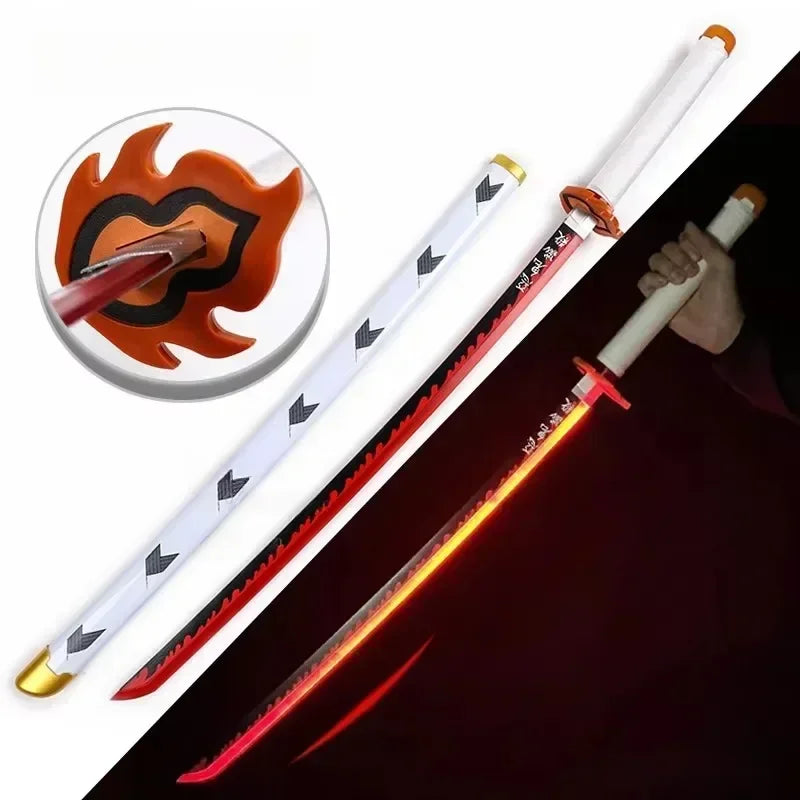31/40inch Glow Demon Slayer Katana Luminous Sword LED Light Kyoujurou Anime Cosplay Prop Real Japanese Katana Samurai Lightsabre