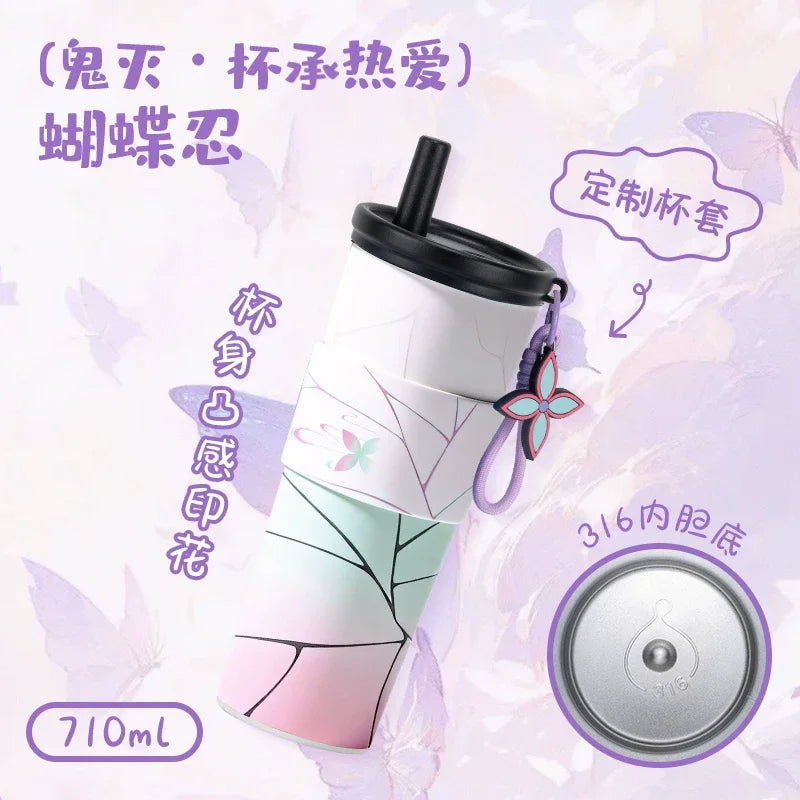 Anime Demon Slayer Vacuum Cup 24 Oz Tomioka Giyū 316 Stainless Steel High Capacity Car Coffee Cup Straw Thermos Cup Gift