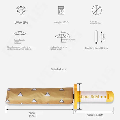 Demon Slayer Folding Katana Umbrella Tanjirou Zenitsu Anime UV Parasol Rain Gear Samurai Style Cosplay Display Photo Prop Decor