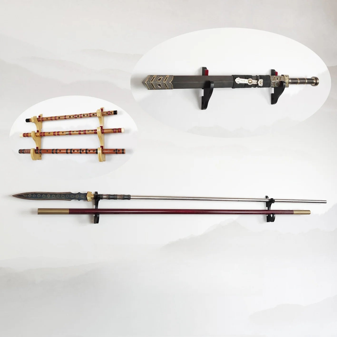 3-layers Wall Katana Shelf Support Holder Wooden Real Japanese Katana Samurai Sabre Sword Storage Rack Knife Display Organizer