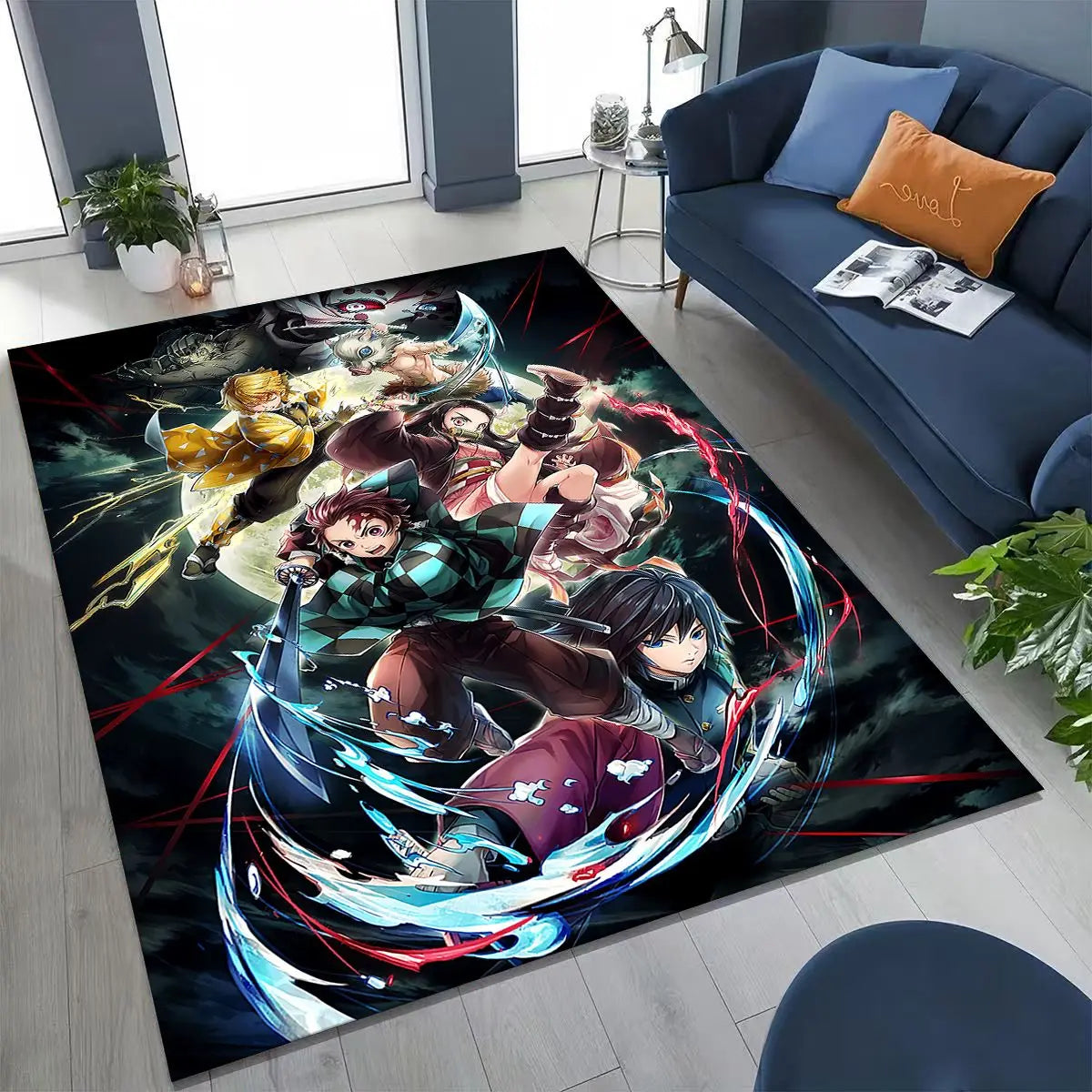 Anime Demon S-Slayer Kamado Nezuko Tanjirou Cartoon Rug for Bedroom Living Room Sofa Home Doormat Decor,Kids Non-slip Floor Mat