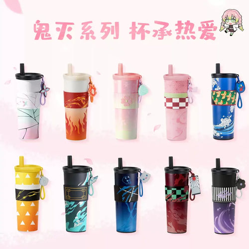 Anime Demon Slayer Vacuum Cup 24 Oz Tomioka Giyū 316 Stainless Steel High Capacity Car Coffee Cup Straw Thermos Cup Gift