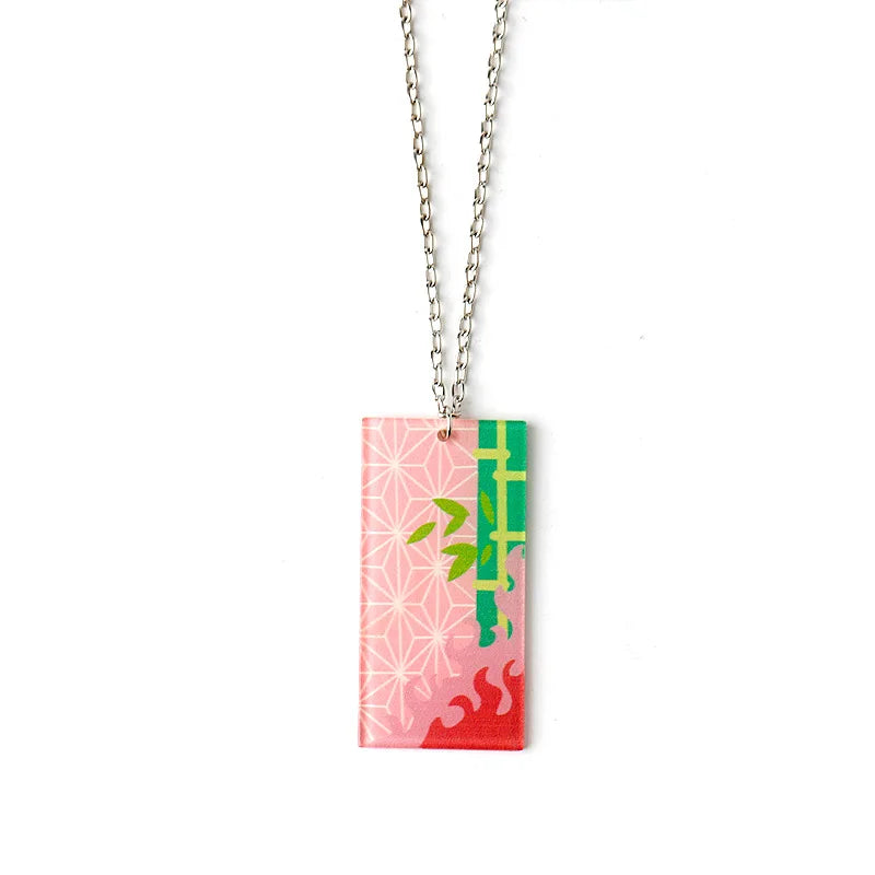 Japanese Anime Demon Slayer Necklace Kamado Tanjiro Pendant Acrylic Accessories Wholesale Cosplay Jewelry Gift for Fans