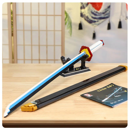 Demon Slayer Giyu Tomioka Nichirin Sword Building Blocks Water Hashira Katana Model with Stand DIY Collectible Gift for Fans