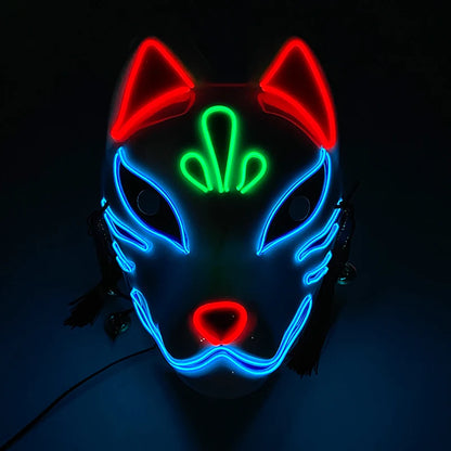 Glowing  Demon Slayer Mask Cosplay Japanese Cartoon Neon Light Samurai Mascara Luminous Led Fox Mask For Halloween Christmas