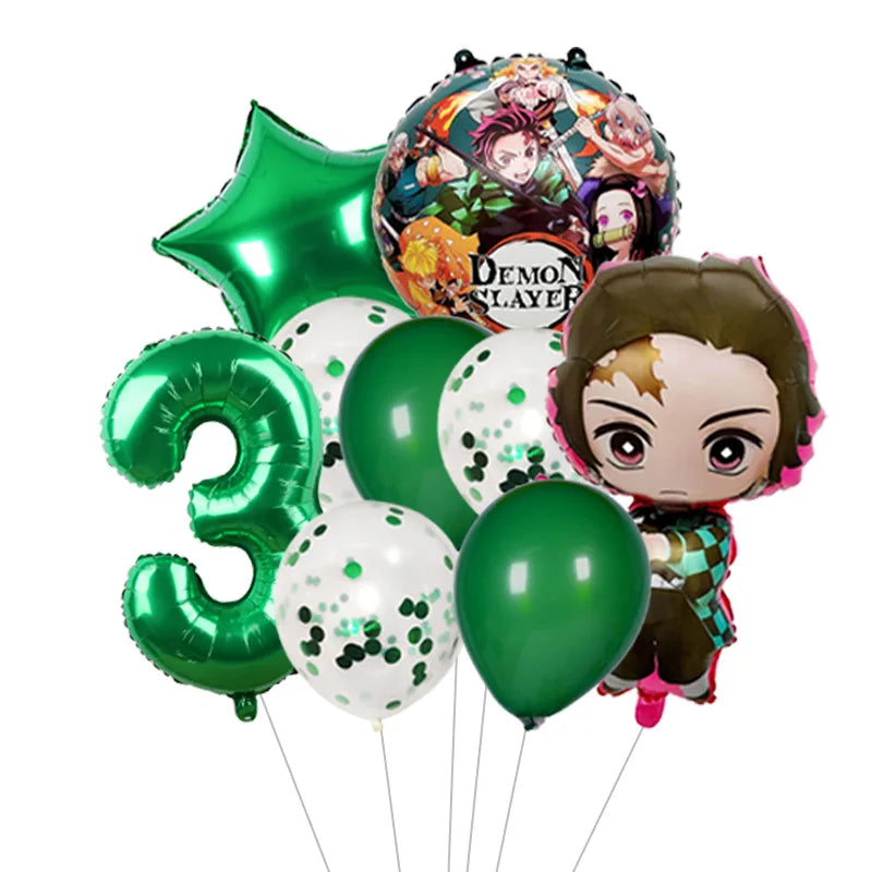 Demon Slayer Theme Tanjiro Kamado Theme Foil Balloons Set Latex Balloon Kids Birthday Party Decoration Number Balloon Globos