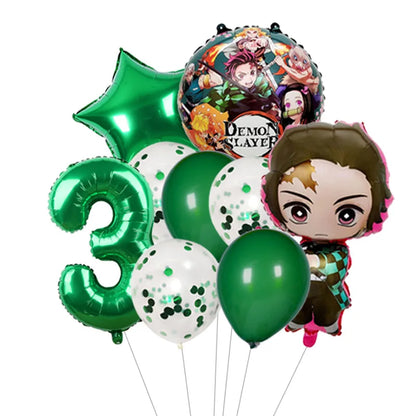Demon Slayer Theme Tanjiro Kamado Theme Foil Balloons Set Latex Balloon Kids Birthday Party Decoration Number Balloon Globos