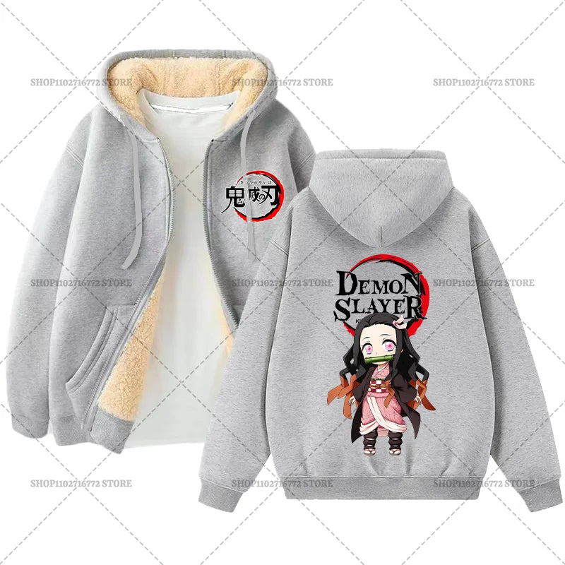 Fashion Clothes Anime Kimetsus No Yaibas Print Sweatshirt Men Women Demons Slayers Winter Loose Fleece Zipper Coat Hoodies Gift