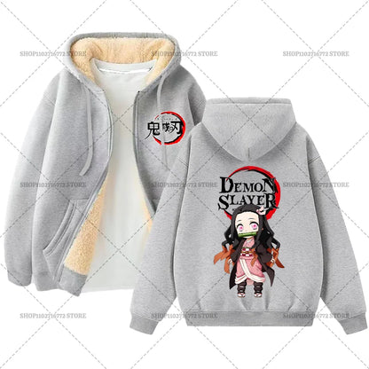 Fashion Clothes Anime Kimetsus No Yaibas Print Sweatshirt Men Women Demons Slayers Winter Loose Fleece Zipper Coat Hoodies Gift