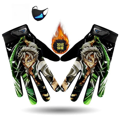 Demons Slayers Tanjiro Kamado Children's Warm Plus Velvet Ski Five-finger Gloves Men and Women Winter Cartoon Nezuko Gloves