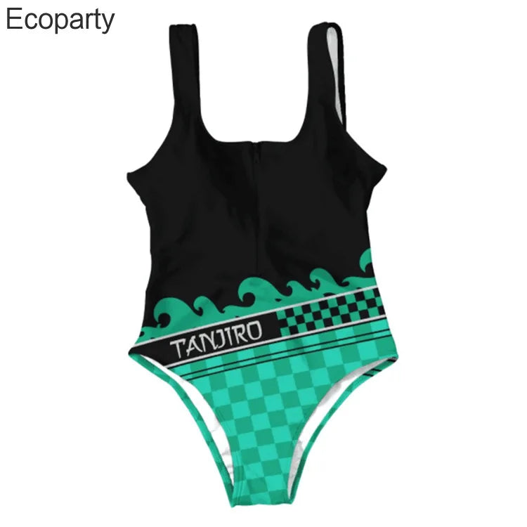 Anime Demon Slayer Cosplay Swimsuit Large Size 5XL Siamese Bathing Bikini Girls Sexy Sleeveless One-Pieces Beach Swimming Suit