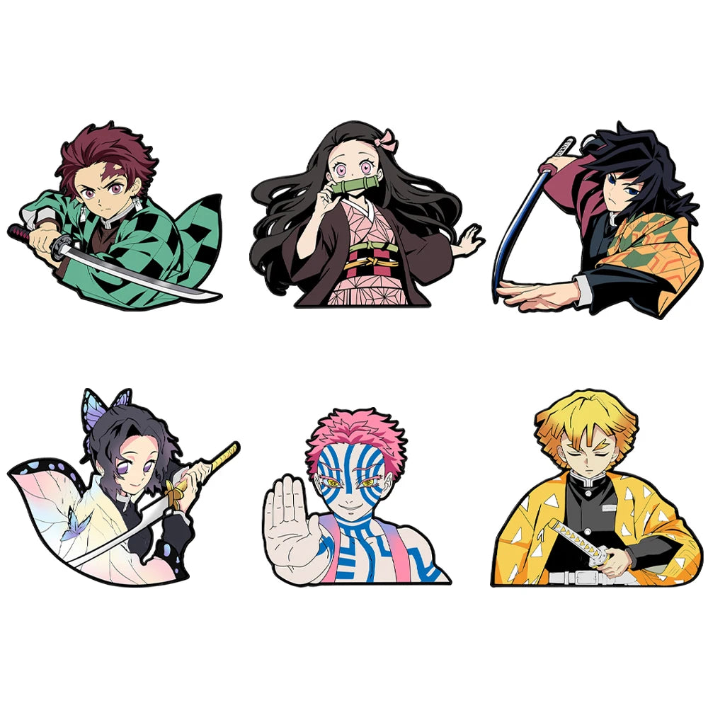 6pcs Demon Slayer Kimetsu No Yaiba Cartoon Brooches Anime Character Backpack Accessories School Bag Supplies