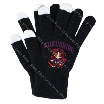 19CM Adult Gloves Demon Slayer Infinity Castle Boys Gloves Cartoon Tanjirou Screen Gloved Winter Anime Kids Birthday Cute Gifts