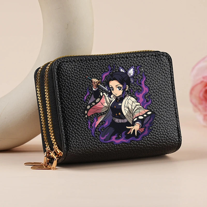 Demon Slayer Kamado Nezuko Women Short PU Wallet Tsuyuri Kanawo Kochou Shinobu ID Card Horders Multi-card Billfold Coin Purses