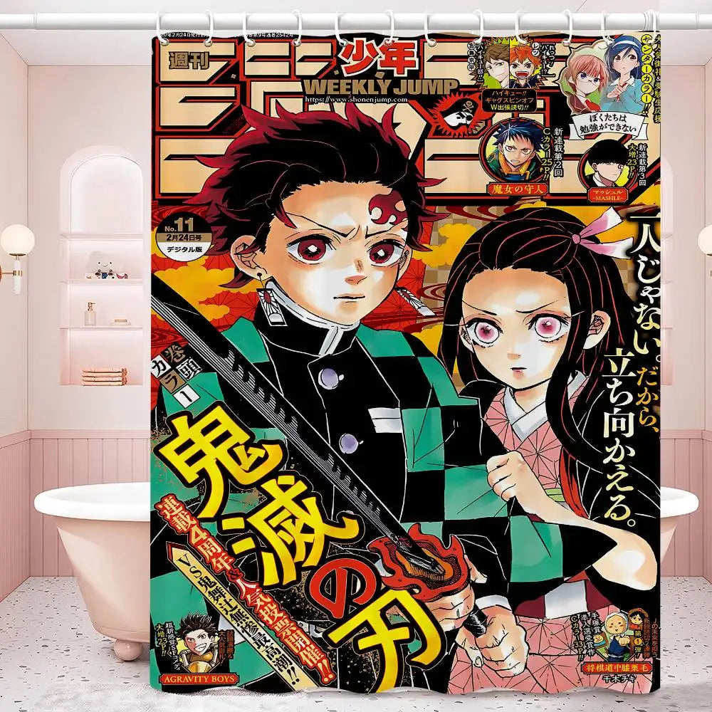 D-Demon Slayer 1pc Shower Curtain Polyester Waterproof Shower Curtain Bathroom Partition Curtain Decoration Accessories
