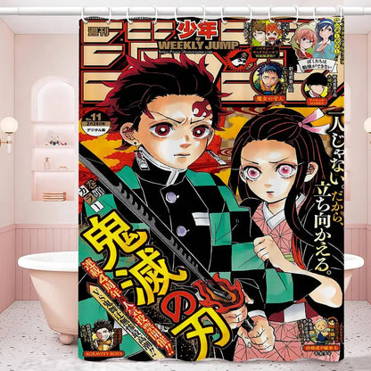 D-Demon Slayer 1pc Shower Curtain Polyester Waterproof Shower Curtain Bathroom Partition Curtain Decoration Accessories