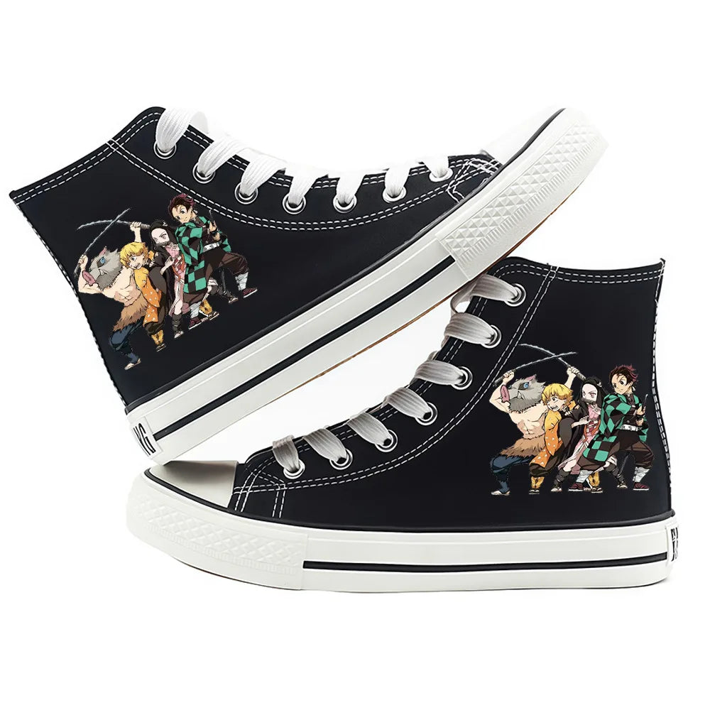 Anime Demon Slayer Canvas Shoes Casual Shoes High Top Sneaker Boys Girls Studebts Kawaii Hand-Painted Anime Shoes Birthday Gift