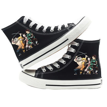 Anime Demon Slayer Canvas Shoes Casual Shoes High Top Sneaker Boys Girls Studebts Kawaii Hand-Painted Anime Shoes Birthday Gift