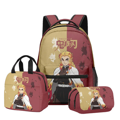 Anime Demon Slayer Kamado Nezuko 3Pcs School Bag Set Kids Backpack with Lunch Bag Pencil Case for Students Casual Travel Bookbag