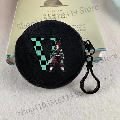 Demon Slayer Coin Purse Anime Figure Tanjiro Letters A-Z Wallet Key Earphones Storage Pouch Round Mini Zero Wallet Merchandise
