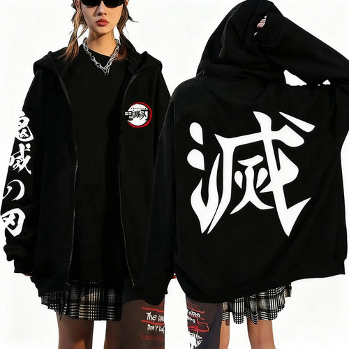 Demon Slayer Anime Zipper Hoodie Jacket Men Women Unisex Streetwear Casual Pullover Sweatshirt Spring Autumn Fashion Y2k Clothes