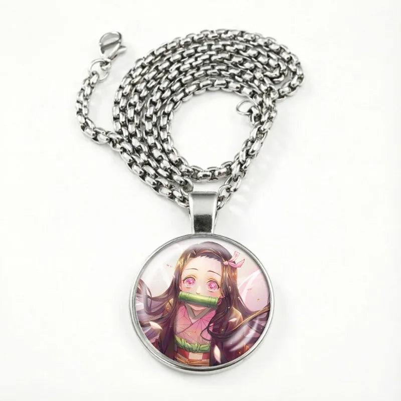 Demon Slayer Necklace for Women Cute Nezuko Jewelry Time Gem Pendants Fashion Sweater Decoration Anime Cartoon Accessories Gift