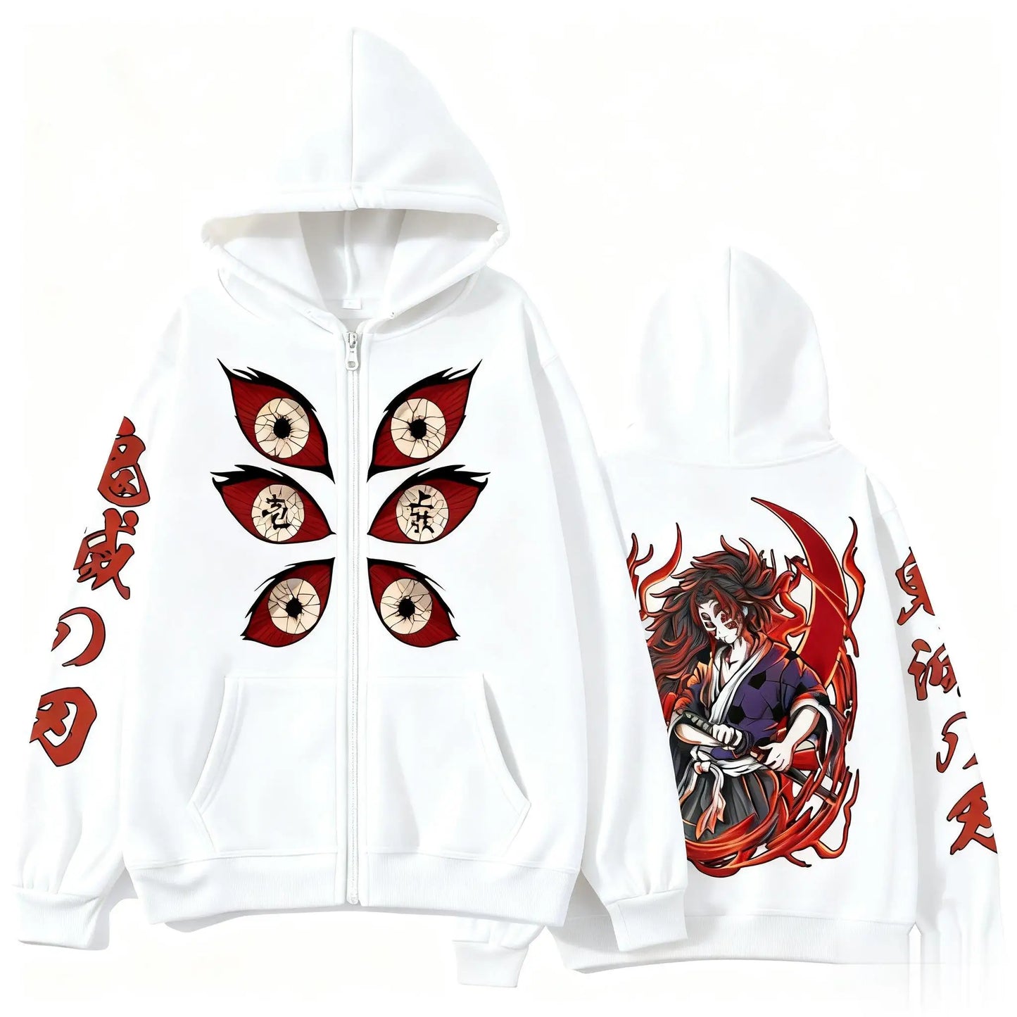 Kokushibo Men Autumn Winter 100%Cotton Zipper Hoodie Women Casual Harajuku Demon Slayer Japanese anime Long Sleeve Y2K Coat Top