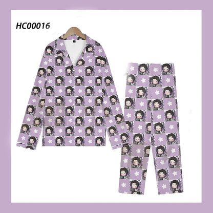 Anime Cosplay Homewear Demon Slayer Agatsuma Zenitsu Cute Pajama Set Demon Girl Pink Pattern Nightwear Loungewear Holiday Gift