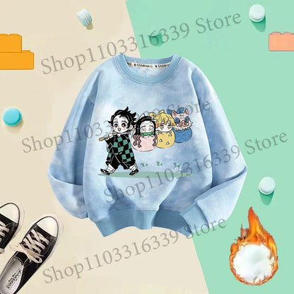 Demon Slayer Children Tie-dyed Sweatshirts Giyu Tomioka Nezuko Boy Girl Hoodie Anime Cute Pullover Fashion Tops Autumn Clothing