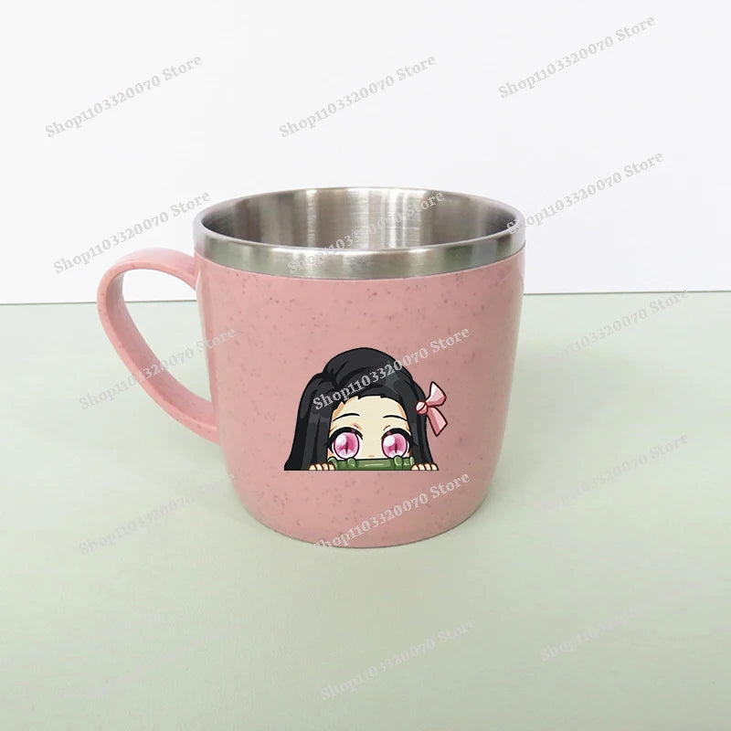 Demon Slayer Kimetsu No Yaiba Double Layer Anti-scalding Water Cup Anime 304 Stainless Steel Milk Mug Anti Drop Water Glass Gift