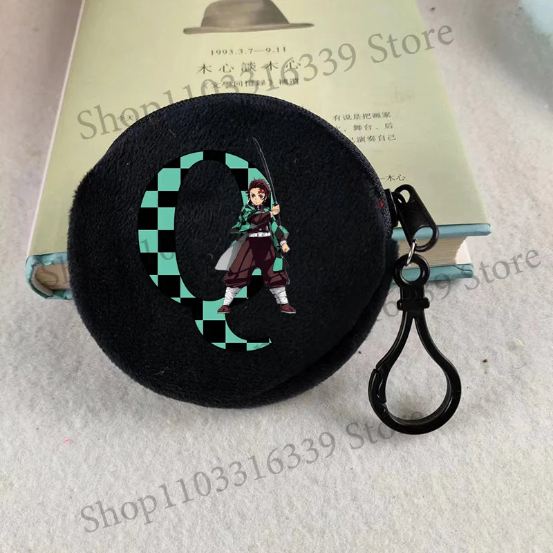 Demon Slayer Coin Purse Anime Figure Tanjiro Letters A-Z Wallet Key Earphones Storage Pouch Round Mini Zero Wallet Merchandise