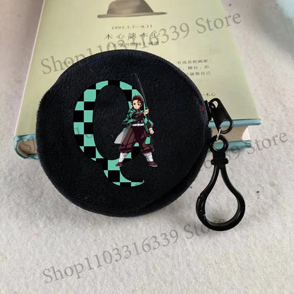 Demon Slayer Coin Purse Anime Figure Tanjiro Letters A-Z Wallet Key Earphones Storage Pouch Round Mini Zero Wallet Merchandise