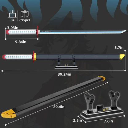 Demon Slayer Giyu Tomioka Nichirin Sword Building Blocks Water Hashira Katana Model with Stand DIY Collectible Gift for Fans