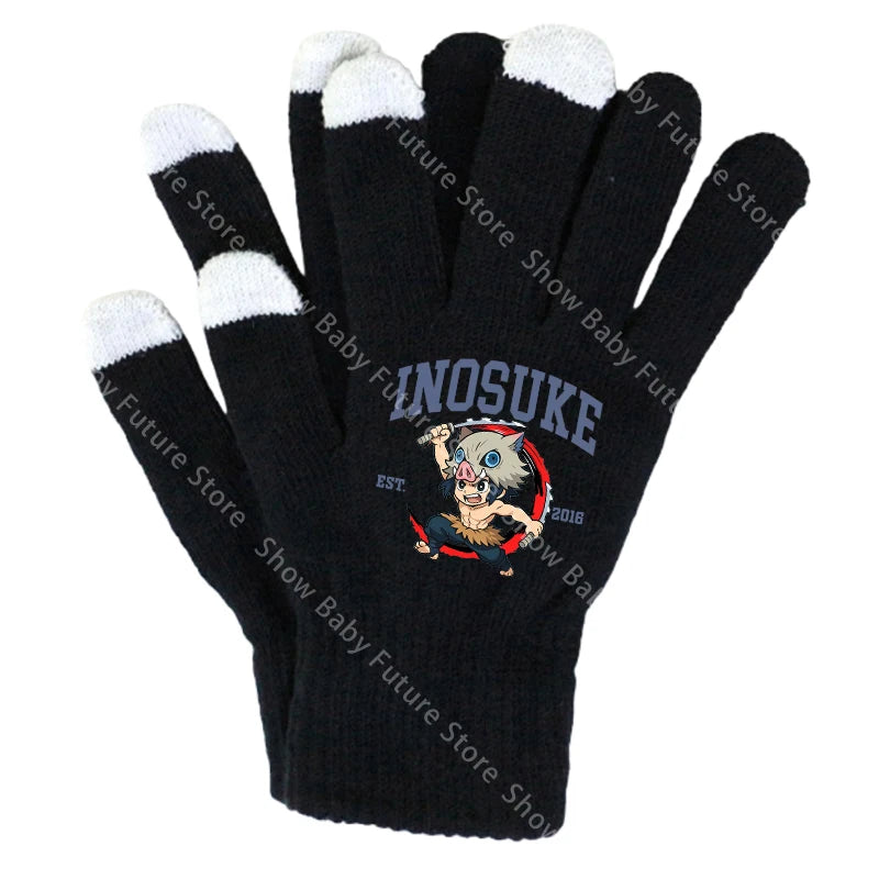 19CM Adult Gloves Demon Slayer Infinity Castle Boys Gloves Cartoon Tanjirou Screen Gloved Winter Anime Kids Birthday Cute Gifts