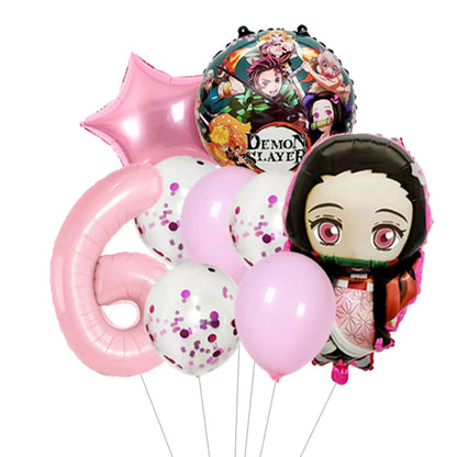 Demon Slayer Theme Tanjiro Kamado Theme Foil Balloons Set Latex Balloon Kids Birthday Party Decoration Number Balloon Globos