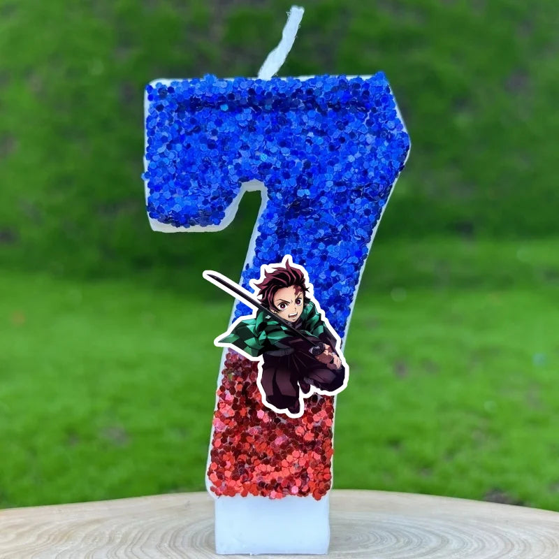 Demon Slayer Tanjirou Digital Candle Number 0-9 Kids Birthday Cake Decoration Supplies Cartoon Anime Party Accessories Supplies