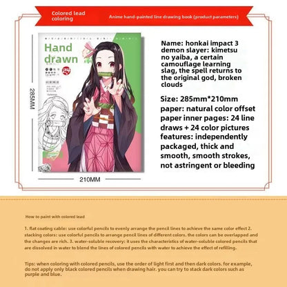 24pcs DEMON SLAYER Characters Colorful Cartoon Art Book for Drawing and Improving Your Skills