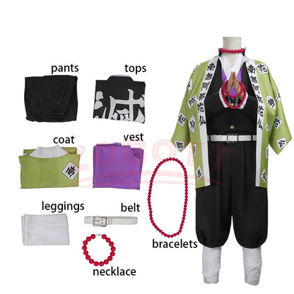 Anime Himejima Gyomei Cosplay Costume Monk Printing Outer Drape Team Uniform Bracelets Man Halloween Carnival Party Cosplay Suit
