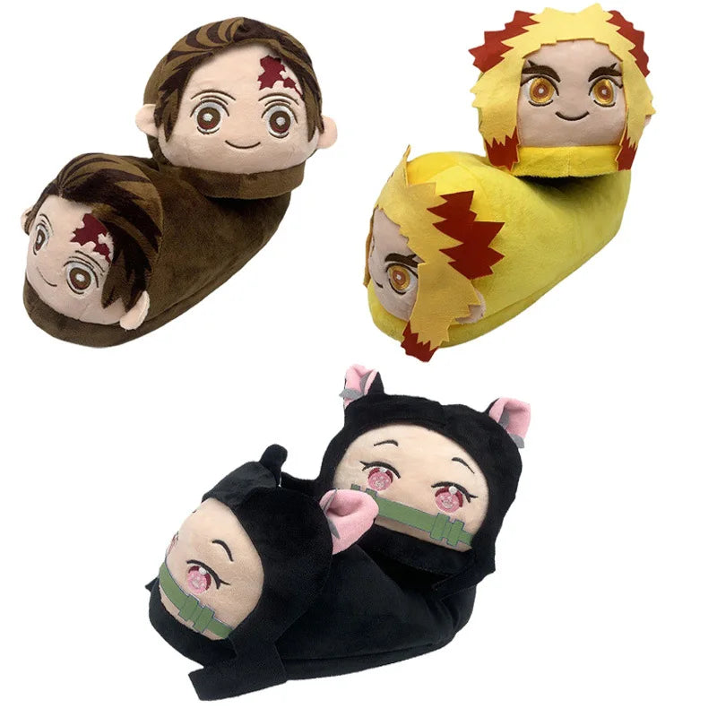 Anime Demon Slayer Plush Slippers Kamado Nezuko Cute Cotton Floor Slippers Tanjirou Rengoku Kyoujurou Nonslip Home Shoes Gifts