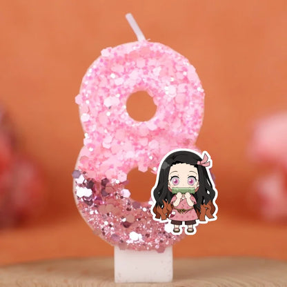 Demon Slayer Theme Digital Candle Number 0-9 Kids Birthday Cake Decoration Supplies Cartoon Party Accessories Supplies