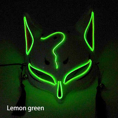 Glowing  Demon Slayer Mask Cosplay Japanese Cartoon Neon Light Samurai Mascara Luminous Led Fox Mask For Halloween Christmas