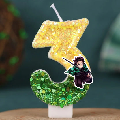 Demon Slayer Tanjirou Digital Candle Number 0-9 Kids Birthday Cake Decoration Supplies Cartoon Anime Party Accessories Supplies