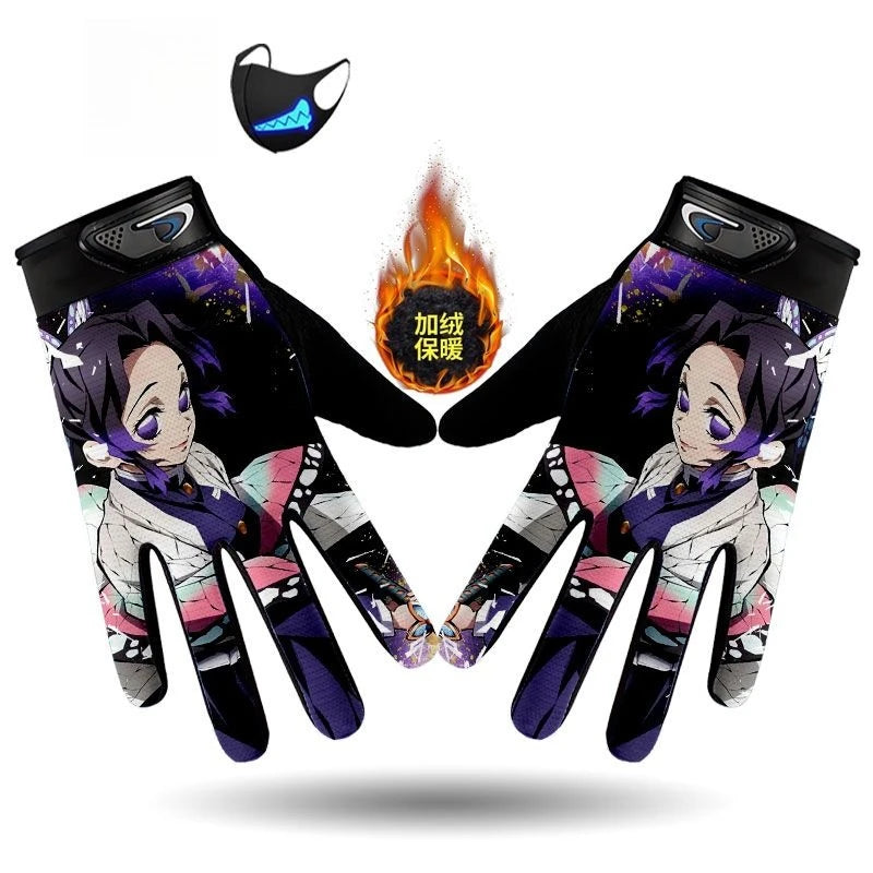 Demons Slayers Tanjiro Kamado Children's Warm Plus Velvet Ski Five-finger Gloves Men and Women Winter Cartoon Nezuko Gloves