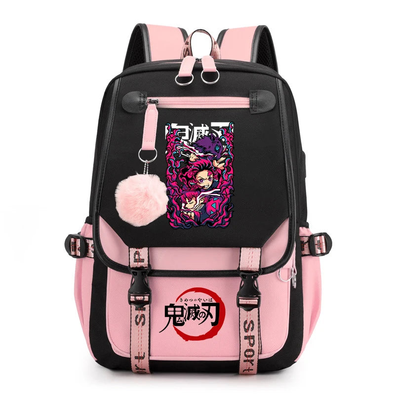 Demon Slayer Anime Print Backpack for Girls Casual School Bookbag Lightweight Teen Travel Rucksack