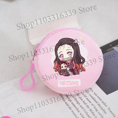 Demon Slayer Coin Purse Anime Figure Tanjiro Nezuko  Giyu Tomioka Wallet Key Earphones Storage Pouch Cute Round Mini Zero Wallet