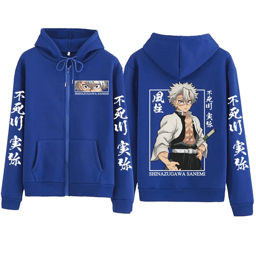 New Hot Anime Demon Slayer Shinazugawa Sanemi Zipper Hoodie Harajuku Pullover Tops Streetwear Sweatshirt