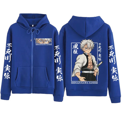 New Hot Anime Demon Slayer Shinazugawa Sanemi Zipper Hoodie Harajuku Pullover Tops Streetwear Sweatshirt